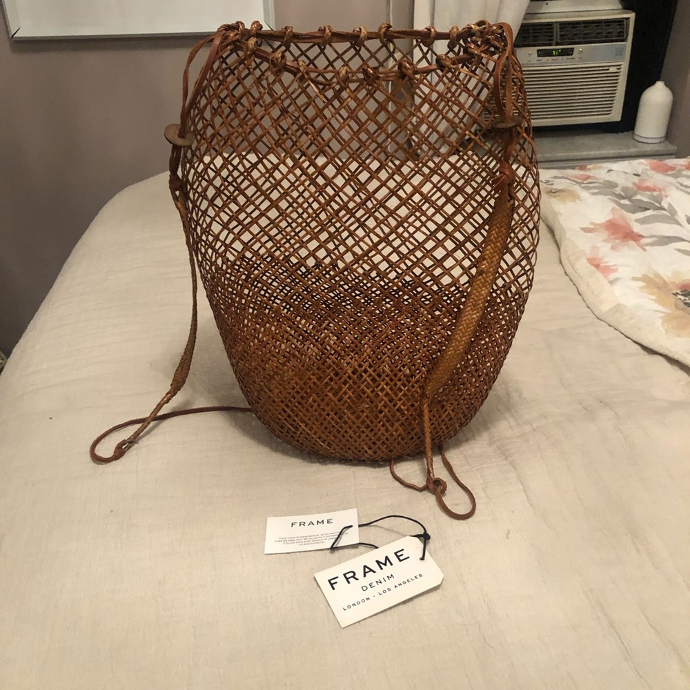 Frame woven rattan large backpack NWT